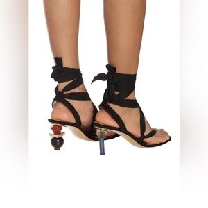 Jacquemus Sculptural Heel Sandals Black Wrap Tie Ankle Heels Size 38 GUC